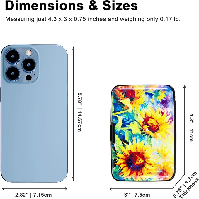 Credit Card Holder for Women Men RFID Blocking Wallet Small Business Metal Slim Mini Aluminum Hard Case (Yellow SunFlowers Painting)