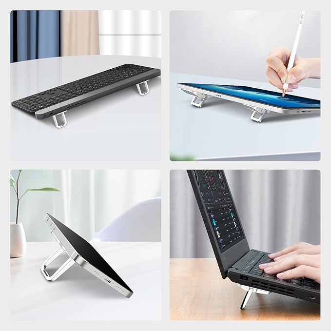 Nillkin Computer Keyboard Stand for Desktop with 3 Adjustable Angles, Mini Laptop Feet, Flip Keyboard Riser Feet for Keyboards, Laptop Stand for MacBook, Dell, HP, Other 14-16 Inches, Silver