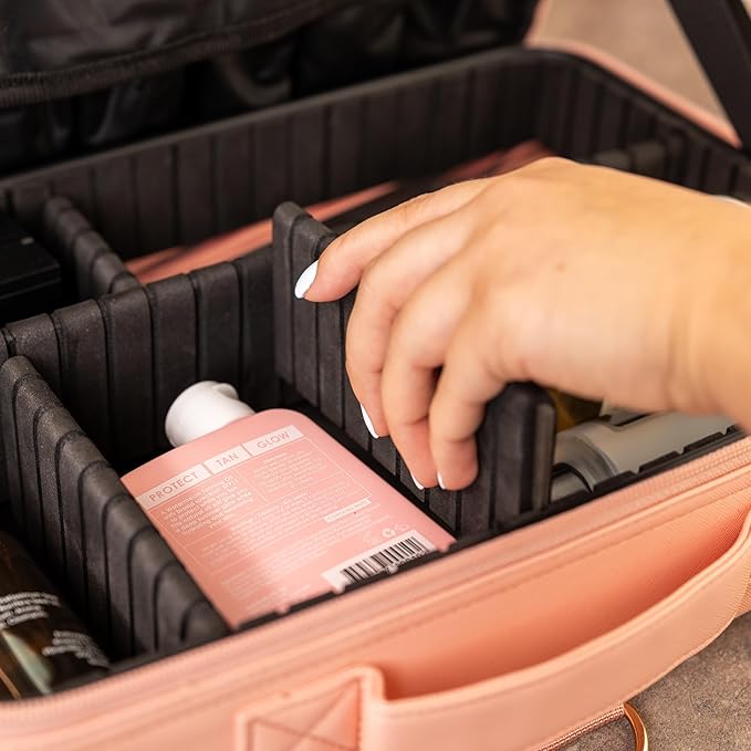 Carrywell Makeup Bag Travel Case, Not-Made In China, Hard Train Case for Cosmetics, Portable Beauty Artists Organizer, Storage Box With Adjustable Dividers For Make Up and Brushes, Medium Pink