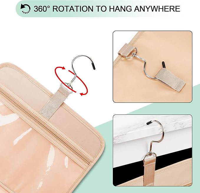 COOSKY Travel Hanging Toiletry Bag for Women, Cruise Ship Essentials, with Jewelry Organizer, Extra Large Makeup Dopp Kit, Waterproof Cosmetic Bags, Toiletries Kit Set with Trolley Belt, Green