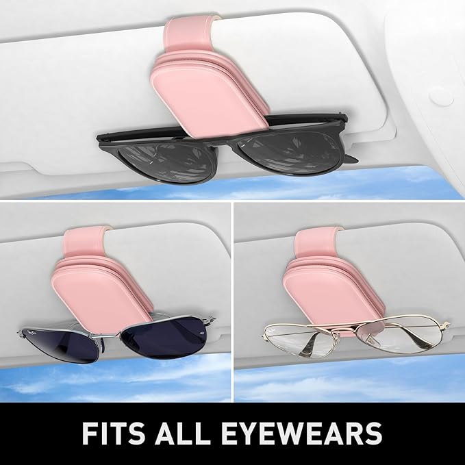 Sunglasses Holder for Car Visor, Magnetic Leather Car Sunglass Holder, Car Sun Visor Glasses Hanger Clip, Car Interior Accessories for Women Men, Fits All Size Eyeglasses