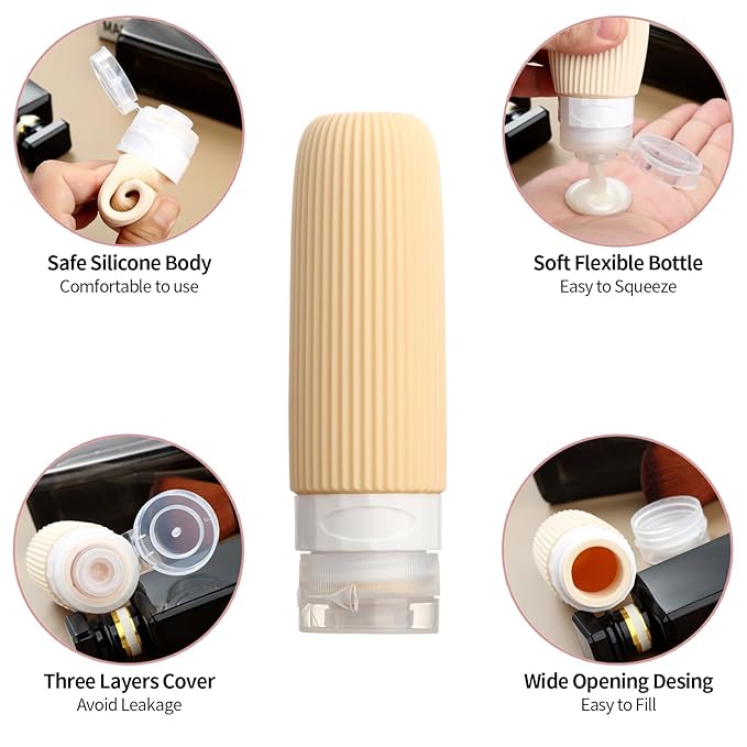 Mrsdry 16 Pack Travel Bottles for Toiletries, 6oz Silicone, Leak Proof, Reusable, Oval, Perfect for Travel, Vacation, Plane Trip, Camp