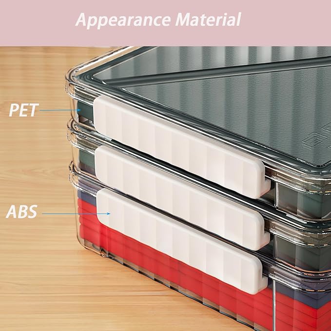 2 Pack Clear Plastic File Boxes w/Latching Lids, Stackable A4 Storage (‎White Latches, Large)