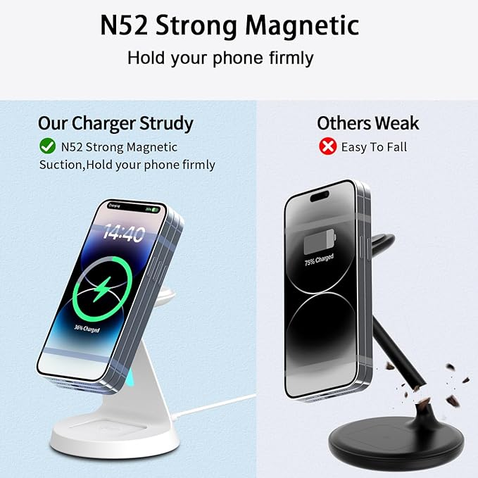 3 in 1 Wireless Charging Station for Apple Magsafe Charger Stand,Fast Magnetic Wireless Charger Station for iPhone 17 Air 16 15 14 13 12 Series,Airpods,Apple Watch