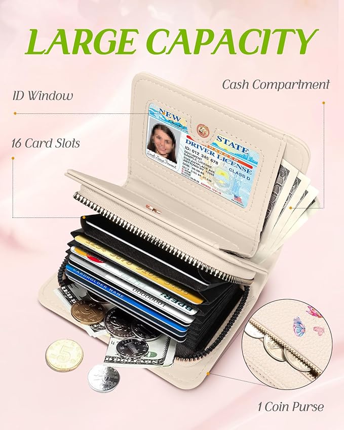 Bistup Credit Card Holder Wallet for Women Cute Leather Ladies Teen Girls Female Cardholder Wallets Accordion Purse Small Medium Aesthetic Merch Print Book Unique Modern Y2k Rfid Zipper Around