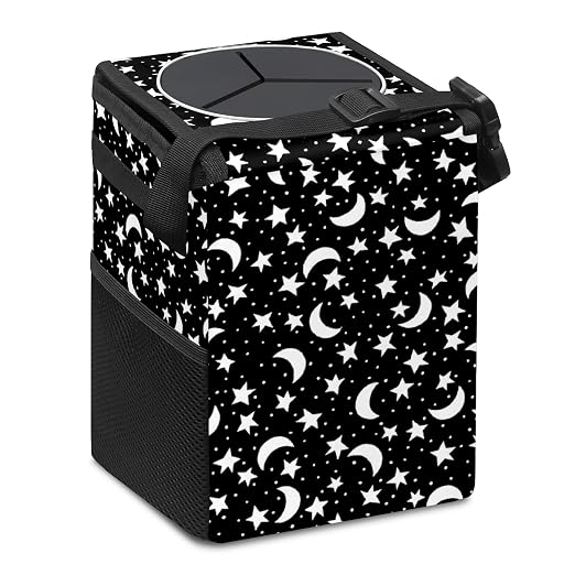 Gothic Night Stars Moons On Black Car Trash Can with Lid Collapsible Reusable Waterproof Garage Bag,Automotive Garbage Can,Car Accessories Interior Organizer, 22112802