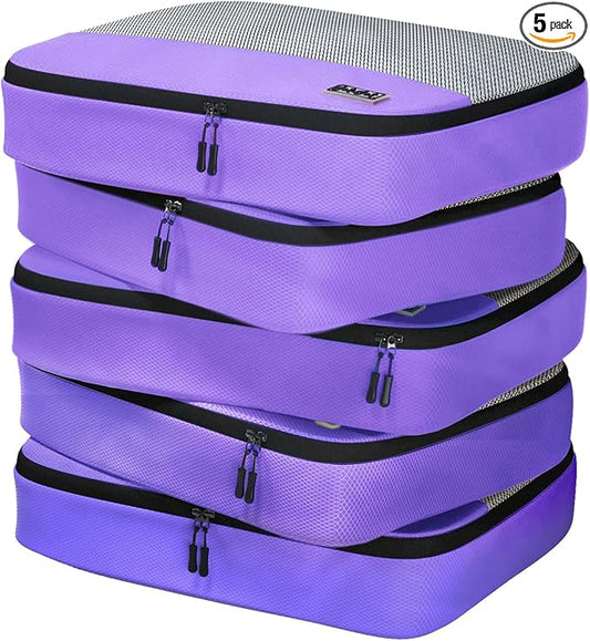 5pc Purple Large Packing Cubes for Suitcases - Travel Packing Organizers for Carry on Luggage Cubes set of 5