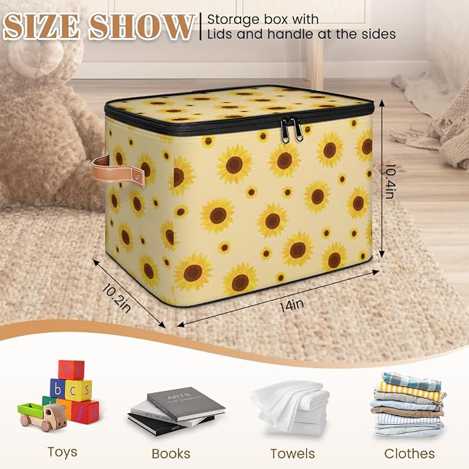 Flower Storage Basket for Bedroom Kitchen Bathroom Storage Bins with Lids Collapsible Toy Cube Storage Organizer for Kid Teen Women Men