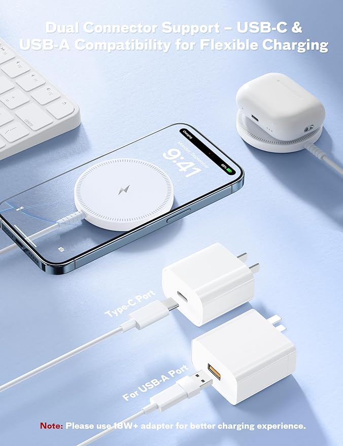MagSafe Charger Magnetic Wireless iPhone Charge Compatible with iPhone 17 Pro Max Air 16 15 14 Pro Max Plus 13 12 Pro Max & AirPods 4 3 2 Pro - Charging Pad Dock for Travel Home Office