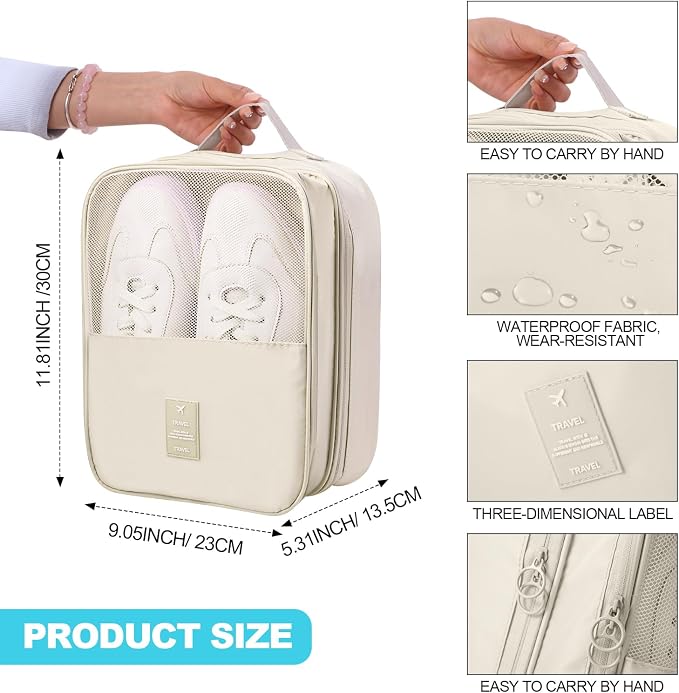 Windyun 4 Pcs Shoe Bags for Travel Holds 3 Pair of Shoes Portable Shoe Storage Pouch Waterproof Shoes Packing Cubes with Handle Organizer Travel for Suitcase Daily Use(Classic Colors)