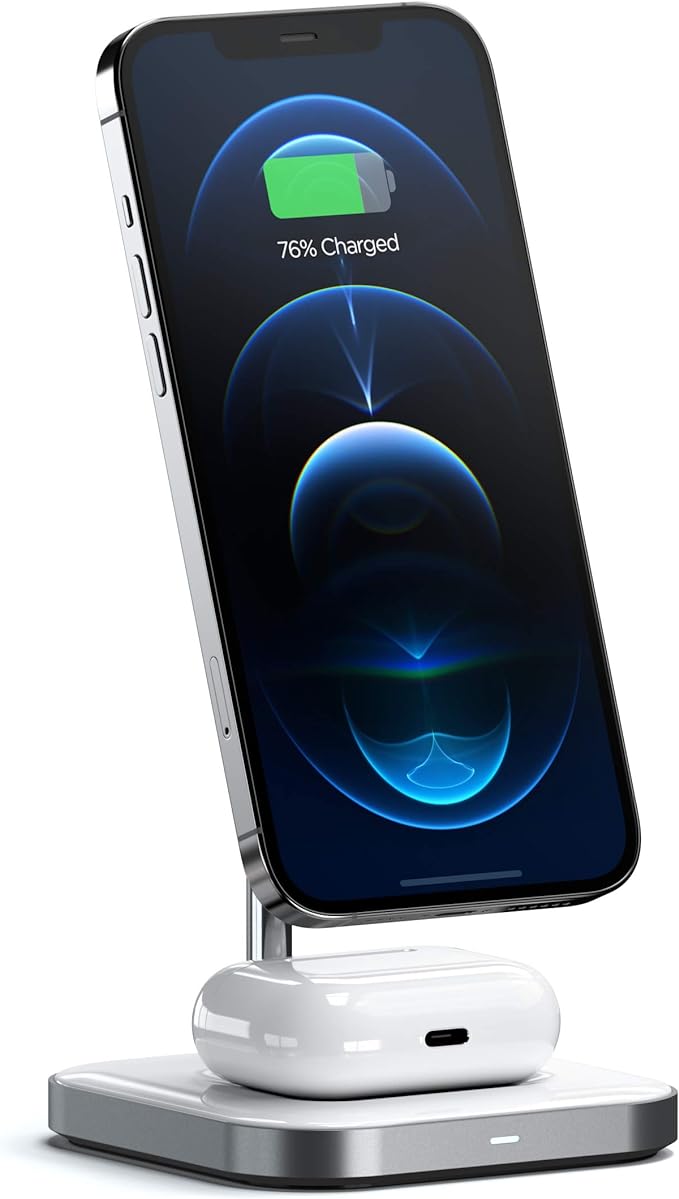 Satechi Aluminum 2-in-1 Magnetic Wireless Charging Stand, for iPhone 17/16/15/14/13/12 Series, AirPods Pro 3/2/1, AirPods 4/3