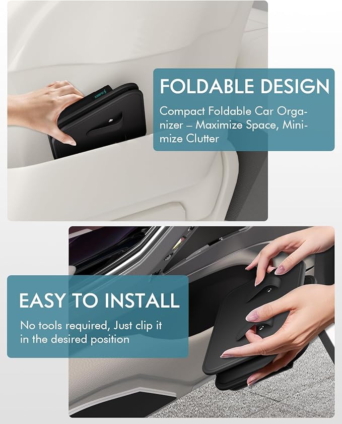 FLORICH Car Door Organizer, Small Leather Foldable Hanging Organizer and Trash Can 2-in-1, Multi-Function Mini Storage Box Garbage Can for Car Back Seats and Side Door-1Pack
