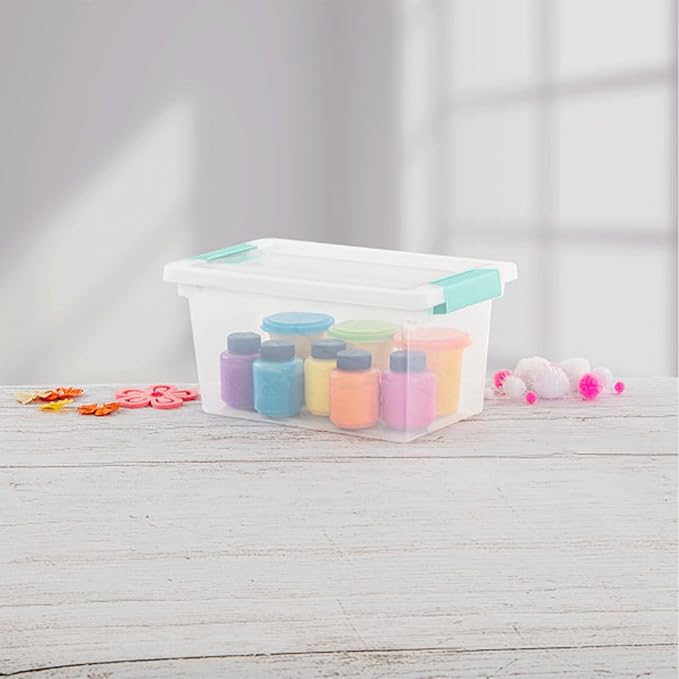Sterilite 4-Pack Clip Box, Stackable Clear Plastic Bins with Latching Lids, Medium - Writing, Arts or Crafts Supplies Storage Containers for Home, Office, Classroom and Workshop Organization