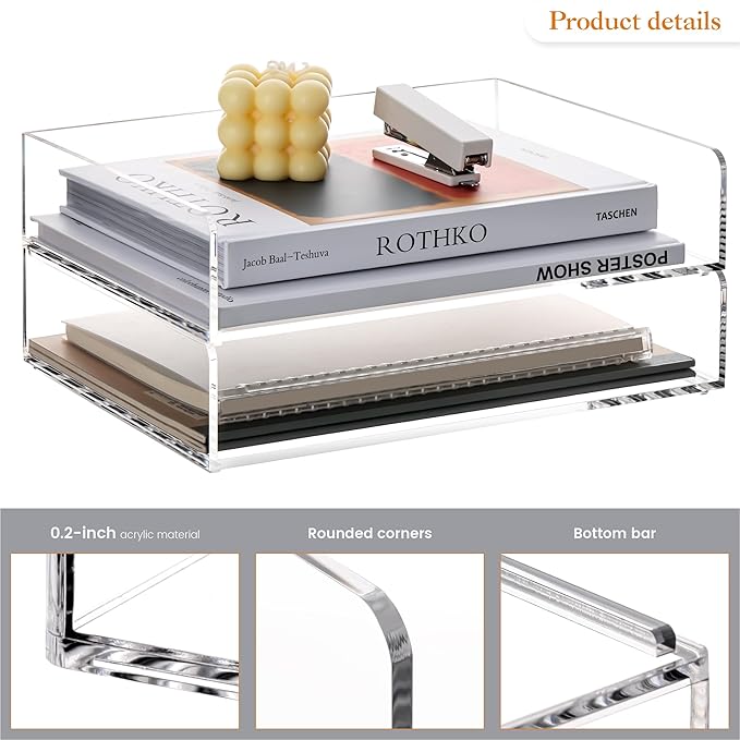 HeZone 4 Tier Paper Organizer for Desk,Acrylic Paper Tray,Clear Stackable Desk Organizer for Document, Office File,A4 Paper