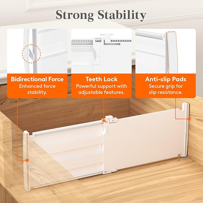 Lifewit 6" Tall 5 Pack Drawer Dividers, 30-47cm/11.5-18.5" Expandable Drawer Divider for Clothes, Adjustable Dresser Drawer Organizers, Drawers Separators for Dresser/Bathroom/Closet/Kitchen White