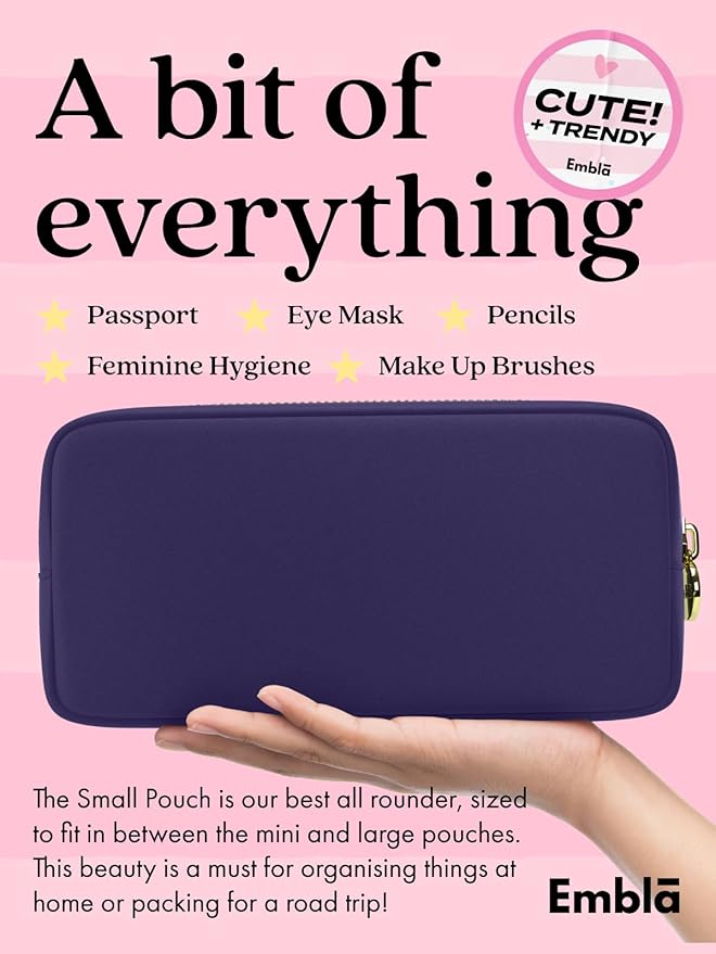Embla Makeup Bag Travel Cosmetics Pouch and Toiletry Bag, Nylon Zipper Pouch Purse, Cute Make Up Organizer Storage Tote for Women Girls, Travel Skincare Case, Small Makeup Bags, Sapphire