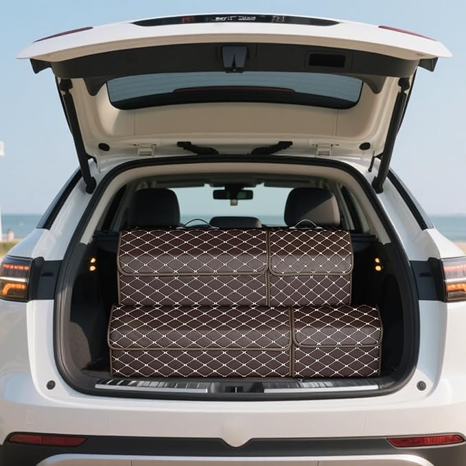 Ergocar Car Trunk Organizer Luxury Foldable Car Boot Tidy Storage Box Waterproof PU Car Boot Storage Organiser for Car/SUV/Truck/Auto (Brown-S)