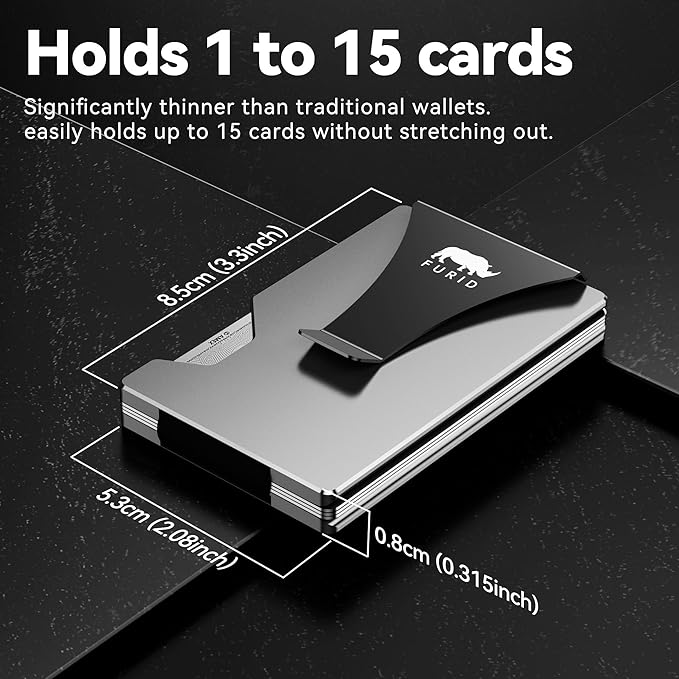 furid Minimalist Card Wallet for Men Slim: Rfid Metal Wallet with Money Clip Credit Card Holder - Gift for Man Husband at Brithday Stocking Stuffers