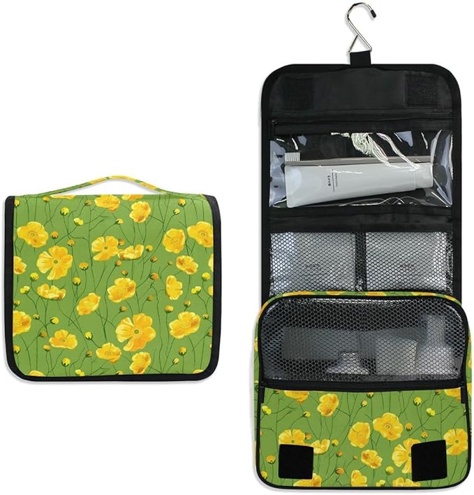 Hanging Travel Toiletry Bag Yellow Buttercups Bright Kit Makeup Case Cosmetics Organizer for Men Women