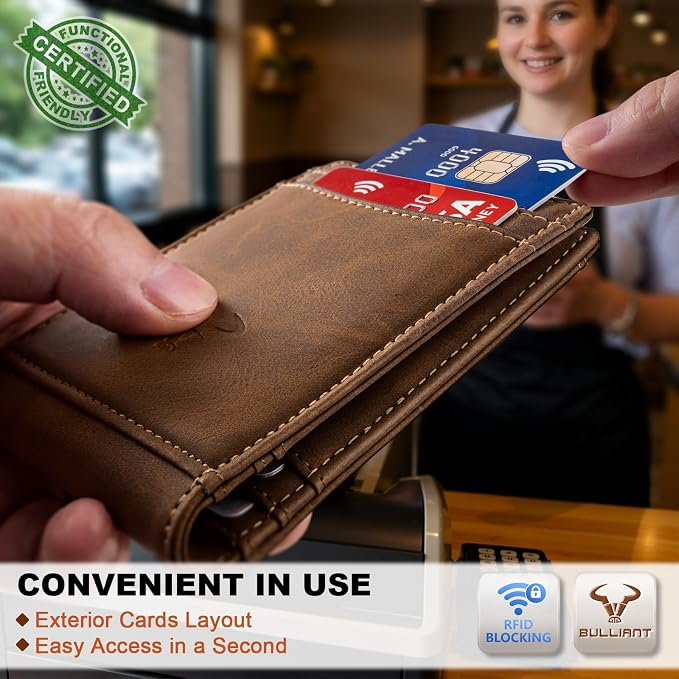 BULLIANT Men Wallet,Magnetic Slim Wallet 10 cards Build-in Bill Folder ID Windows RFID Blocking