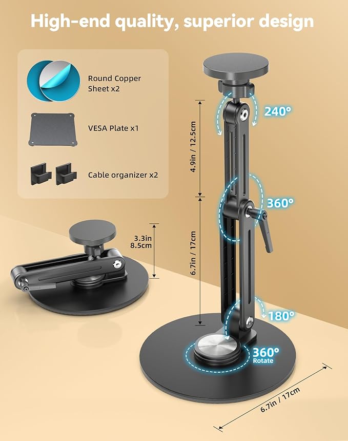 Jakeko Magnetic Portable Monitor Stand 15.6" - up to 16" 18.5 inch Tablet Holder for iPad VESA Mount 75mm for Desk Adjustable Foldable 360° Swivel (Up to 18.5'')