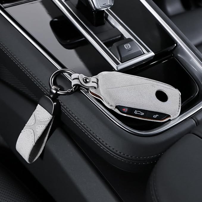 BETTERHUMZ Leather Suede Car Keychain,Key Chain Clip for Alcantara, Anti-Lost D-Ring for Men and Women Car Accessories