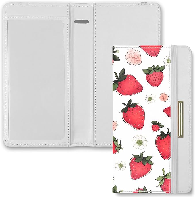 Printed Checkbook Cover, RFID Blocking Checkbook, Stylish, Lightweight, Slim Durable, Multi-Functional Checkbook Holder for Personal and Business Checks (Strawberry)