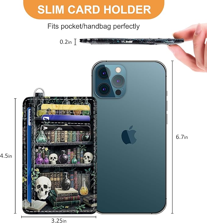 SEAVILIA Credit Card Holder for Women, Goth Bookshelf RFID Wallet Women, Slim Minimalist Front Pocket Card Holder, Cute Thin Travel RFID Blocking Card Case, Small Wallets Woman Gifts Girls