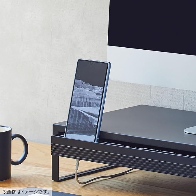 Lihit Lab A7338-124 Computer Stand, Monitor Stand, Desktop Stand, Width 23.2 inches (590 mm), With Drawer, Matte Black