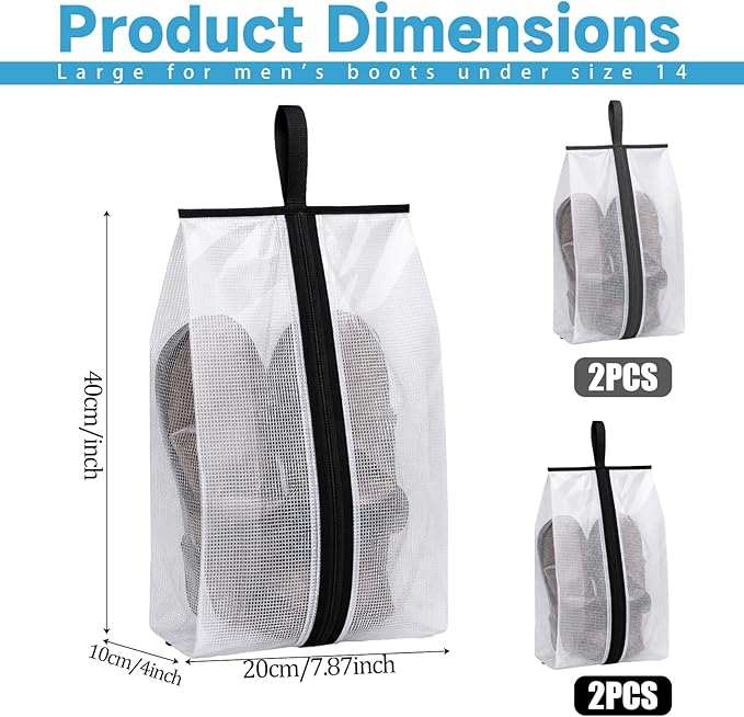 Shoe Bags for Travel 4 PCS Large Travel Shoe Bag Clear Gym Shoes Bag with Zipper Waterproof Golf Shoes Dust Bags with Handle for Man and Women (Black & Gray)