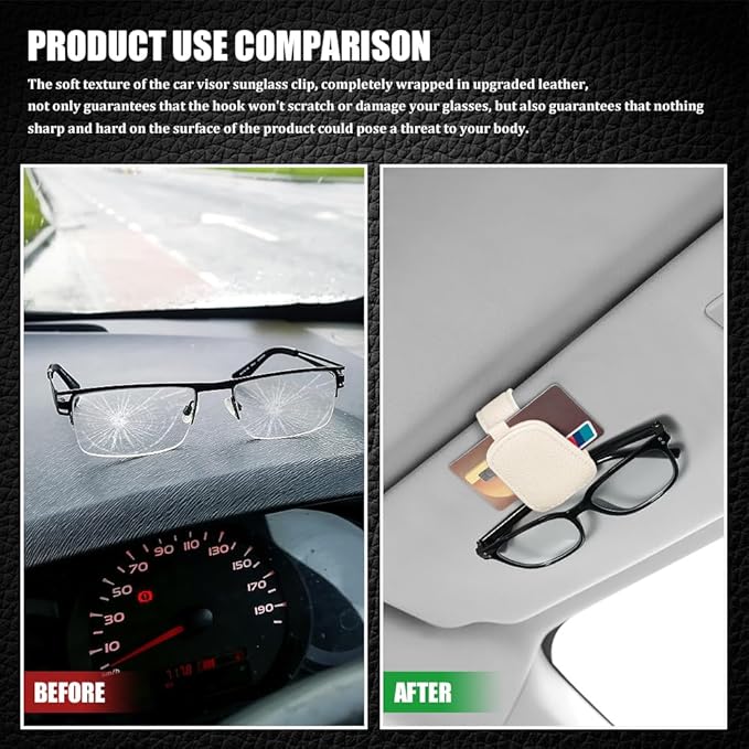 Sunglasses Holders for Car Visor, Sunglass Car Organizer, Leather Magnetic Buckle Sun Visor Sunglass Clip, Car Accessories Ticket Card Clip Sunglasses Mount Fit Truck (Beige, 2PCS)