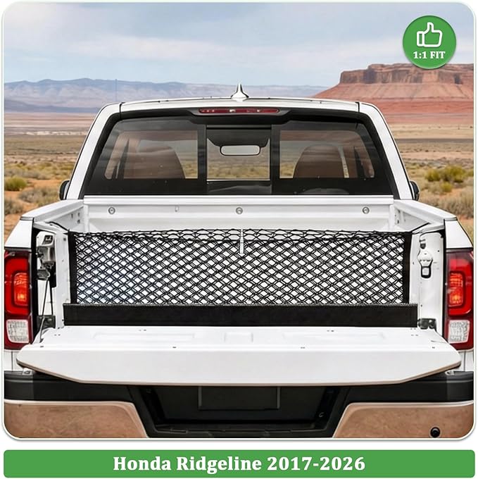 3-Layer Cargo Net for Honda Ridgeline 2017-2026, Zipper Bag Truck Bed Net for Groceries, Heavy Duty Oxford Cargo Organizer Storage Nets with Carabiners