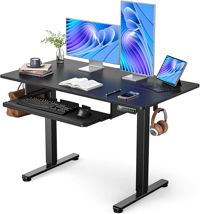 ErGear Electric Standing Desk with Full Size Keyboard Tray, Adjustable Height Sit Stand Up Desk, Home Office Desk Computer Workstation, 48x24 Inches, Black