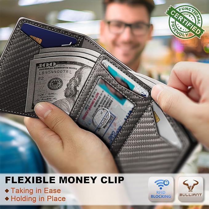 BULLIANT Men Wallet Leather Wallet Card Holders Money Clip for Men 10Cards-Magnetic Flip on Metal Case