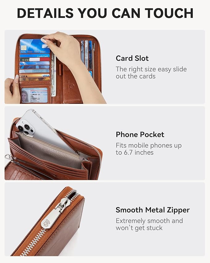 BOSTANTEN Leather Wallet for Women RFID Blocking Zip Around Credit Cards Holder Phone Clutch