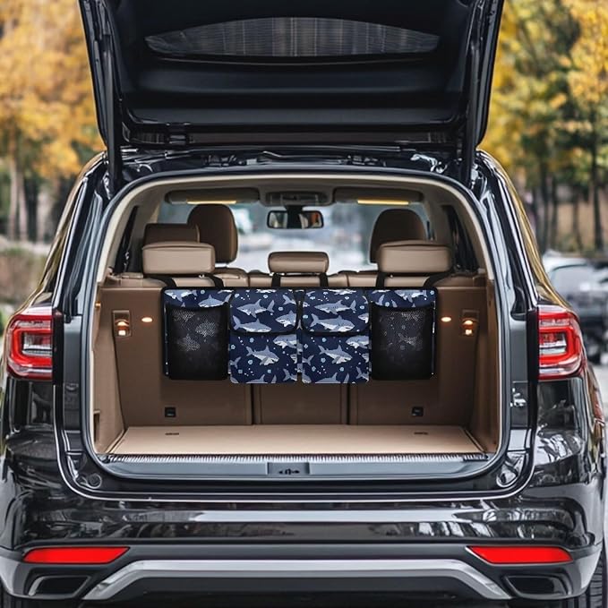 Shark Car Trunk Organizer Storage - Collapsible Pocket Automotive Expandable Sturdy Straps Folding Cargo Store for Auto Backseat