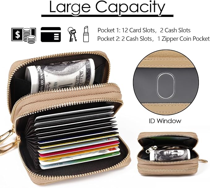 imeetu RFID Credit Card Holder, Small Leather Zipper Card Case Wallet for Women
