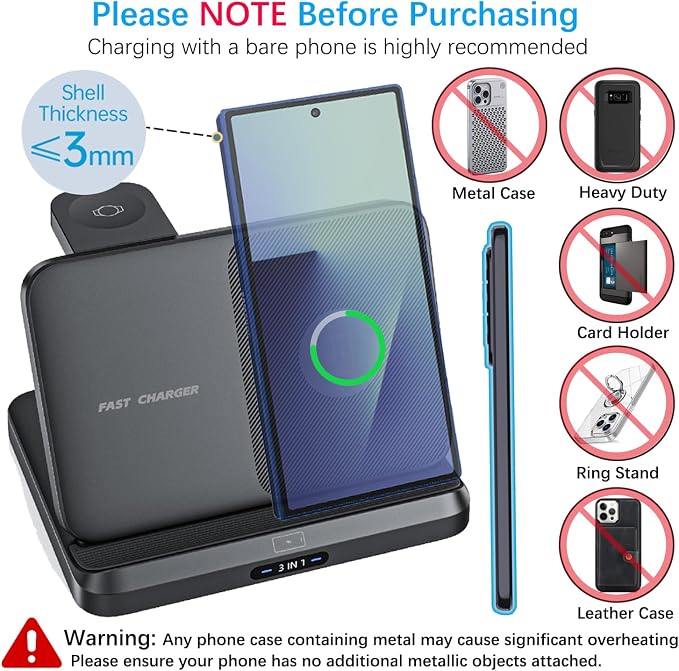 for Samsung Galaxy Z Fold 7 6 5 4 Wireless Charger Station, 3 in 1 Foldable Wireless Charging Stand Fast Charging Dock for Galaxy Z Flip 7 6 5 4 / Galaxy S25/S25 Ultra/Galaxy Watch/Galaxy Buds