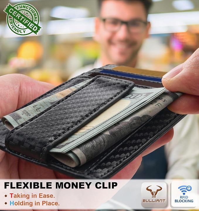 BULLIANT Men Wallet,Slim Leather Wallet Money Clip Card Hodler For Men Gift 8 Cards RFID Blocking