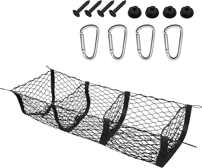 Cargo Net for Car, Truck Bed Organizer, Expandable 3 Pocket Trunk Bed Storage Organizer, Adjustable Elastic Heavy Duty Cargo Net Car Storage Accessories for Most SUV Pickup Truck (120CM)