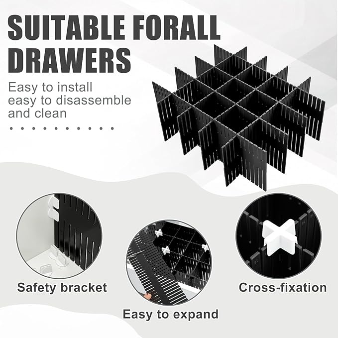 Blosssound 15 Pcs 5.12 Tall Drawer Divider Adjustable Drawer Organizer DIY Ultra Deep Storage Organizer Separator with Fixed Buckle for Underwear Socks Dormitory Office Kitchen Bedroom(Black)