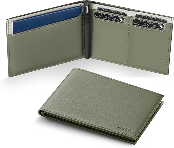 VULKIT Bilfold Passport Holder Leather RFID Blocking Passport Wallet with Hidden Pocket Slim Travel Documents Organizer for Men or Women (Passport, Card, Cash, Coin, SIM Card, Ticket)