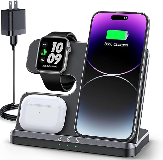 JARGOU 3 in 1 Charging Station for Apple Wireless Charger for iPhone 17 16e 16 15 14 13 12 11 X 8 & for iWatch Charger Wireless Charging Station for Multiple Devices for AirPods 2/3/4/Pro/Pro 2/Pro 3
