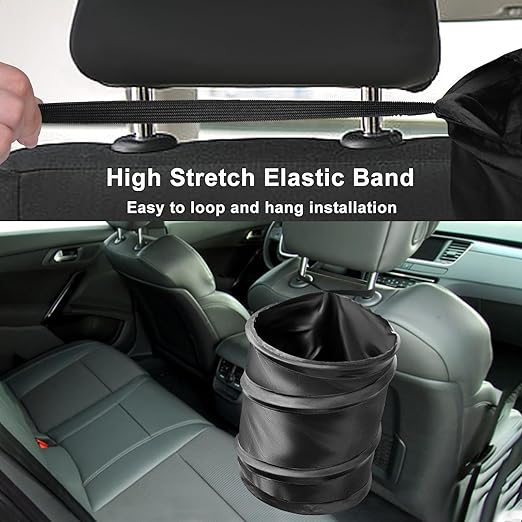 Car Trash Can, Large-Sized Pop-up Car Trash Bin, Collapsible Garbage Can, Trash Bag with Elastic Band Hanging, Double-Layer Washable Trash Can, Waste Basket with Velcro