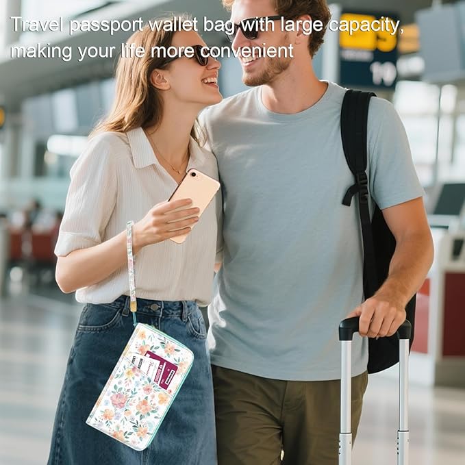 Family Passport Holder Wallet RFID Blocking Document Organizer PU Leather Mulit-purpose Travel Wallet Credit Cards Case for Women Men, Watercoler Floral