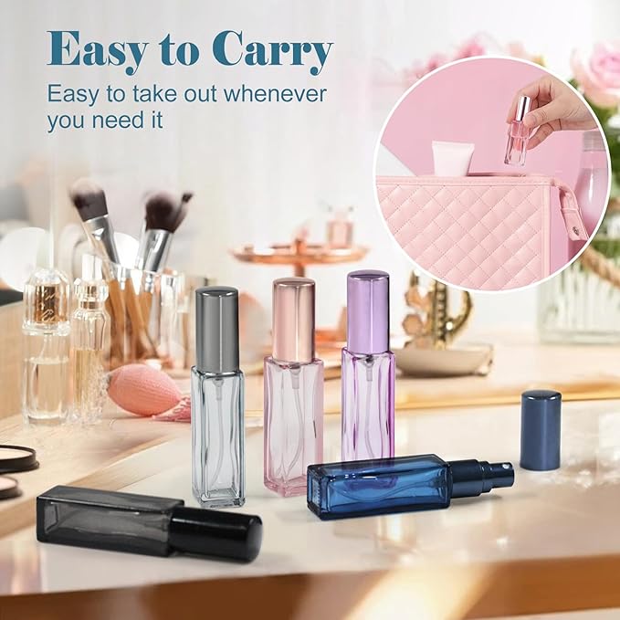 5 PCS Travel Perfume Bottle Refillable, 10ml Empty Mini Perfume Bottle Leakproof Perfume Atomizer Set for Travel, Cologne Bottle Portable Perfume Atomizer Refillable for Women and Men