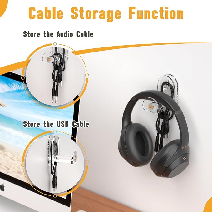 Acrylic Headphone Wall Mount Holder for Most Over-Ear Headphones, Clear Headphone Hanger for Wall Universal Headset Hook Gaming Headset Holder