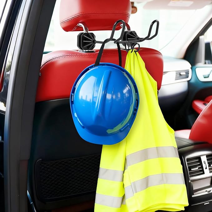 2 PCS Triple Hook Hard Hat Holder for Truck Seat Heavy Duty Metal Hard Hat Accessories Holder for Truck SUV Car Seat to Keep Helmet Safety Vest Bag Caps Car, Seat Back Hanger for Men Women