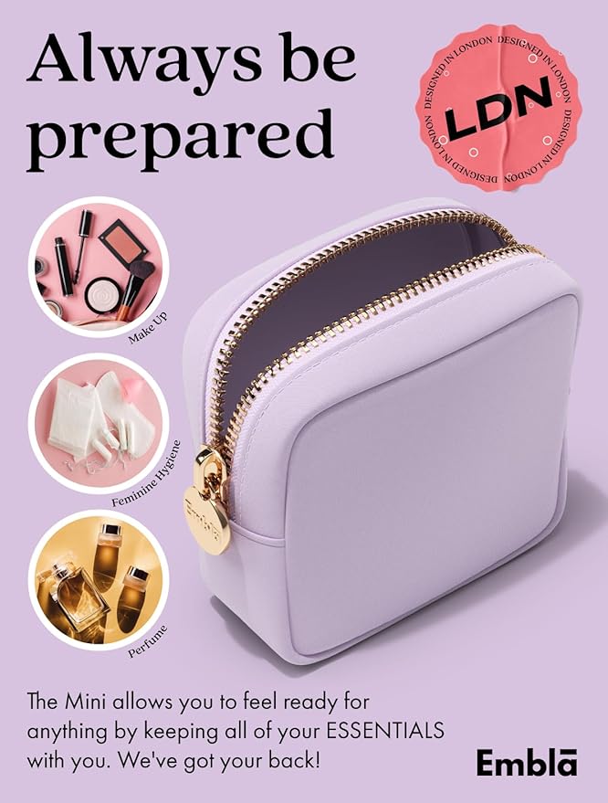 Embla Small Makeup Bag for Purse, Mini Waterproof Nylon Cosmetic Pouch, Durable and Lightweight Travel Toiletry Bag with Smooth Zipper, Lavender
