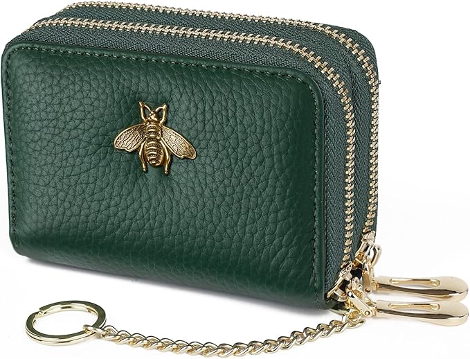 imeetu RFID Credit Card Holder, Small Leather Zipper Card Case Wallet for Women